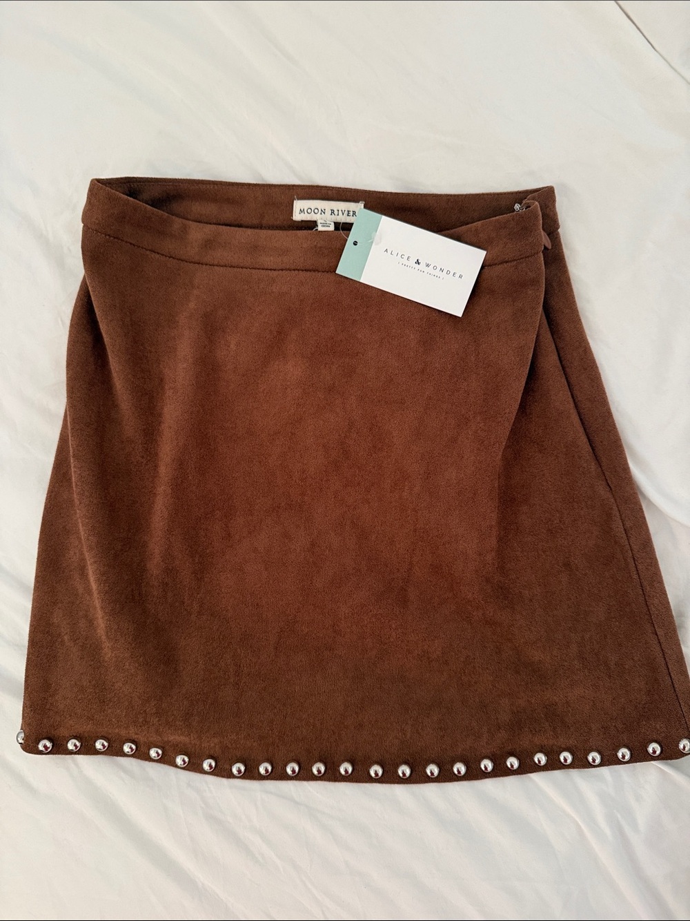 Alice & Wonder Moon River Brown Studded Suede Mini Skirt